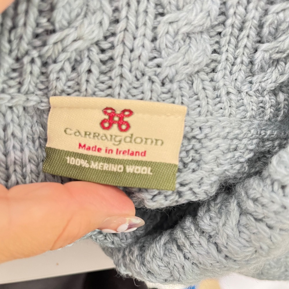 Carraig Donn Aran Cardigan Women S Blue 100% Merino Wool Asymmetric Button Wrap - Picture 4 of 5